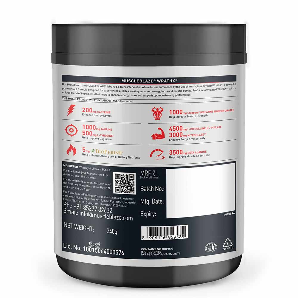MuscleBlaze Pre Workout WrathX • 340 g FRUIT FURY